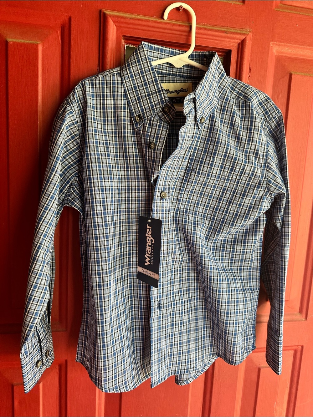 Wrangler Blue Plaid Button-Down Shirt